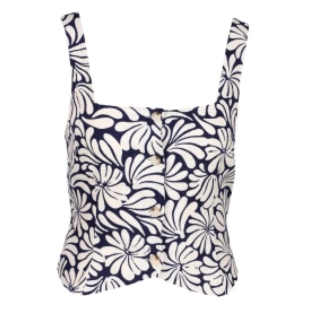 NWOT: Mango Floral Fitted Linen Top Size M